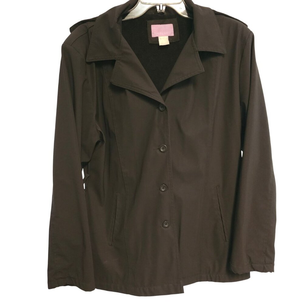 Womens L Fall Harvest Weatherproof Raincoat Long Line Hooded Jacket Casual Brown